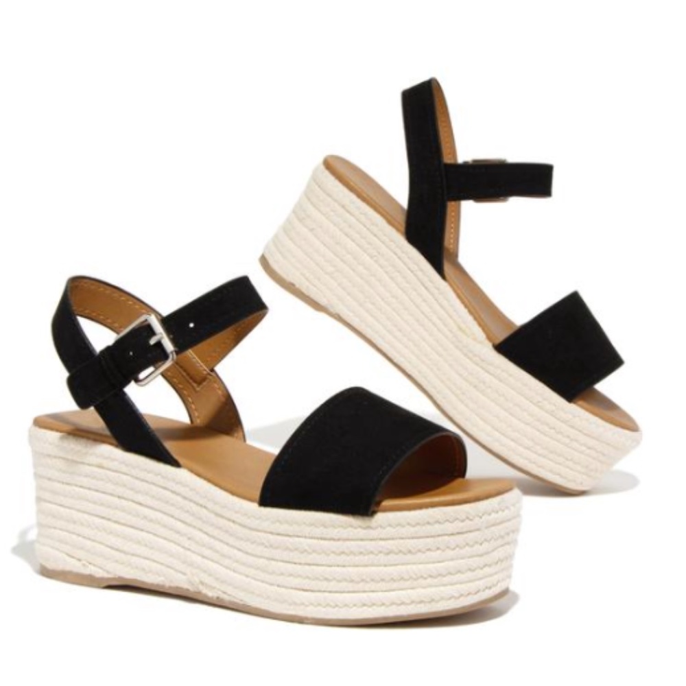 Espadrille Flatform Sandals - Black Suede - Picture 2 of 7